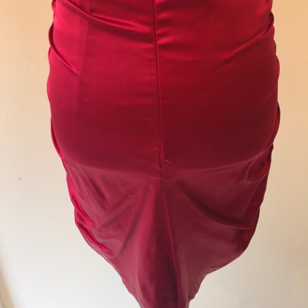 Express Silk Ruched Strapless Red Dress - Sz 2 - Picture 5 of 8